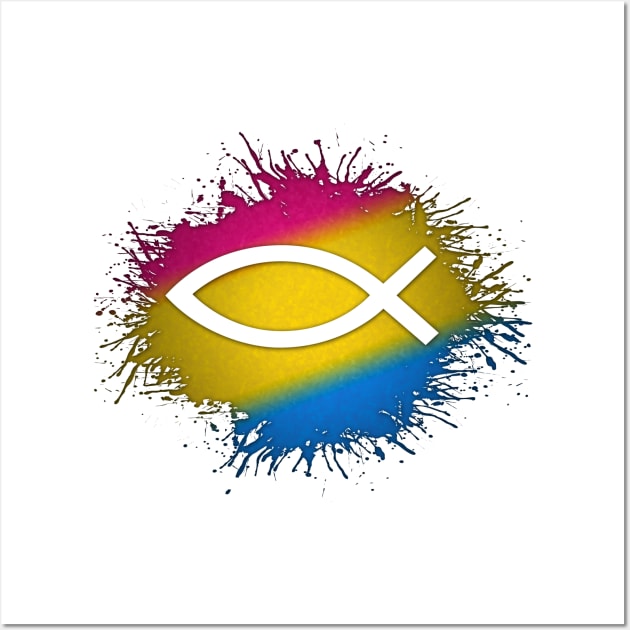 Paint Splatter Pansexual Pride Flag Fish Symbol Wall Art by LiveLoudGraphics